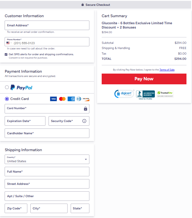 Gluconite Official Website Secure Order Page